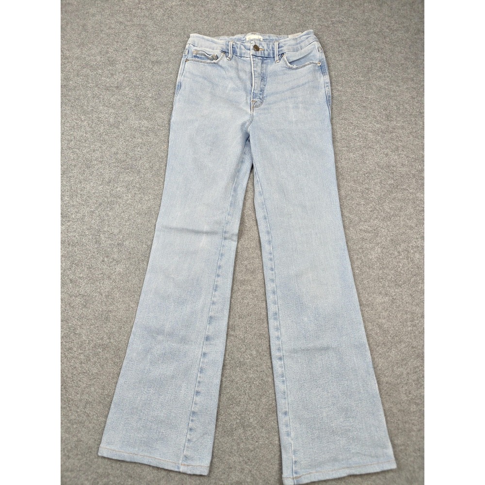 Good American Flare Jeans Womens 4/27 Blue Light Wash High Rise Stretch Denim